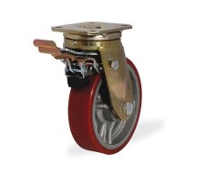 Колесо большегрузное поворотное KAMA 250 мм чугунное/полиуретан с тормозом